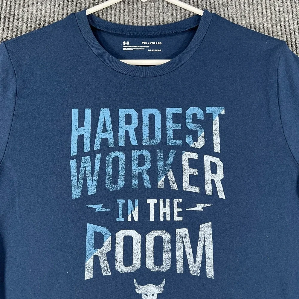 Under Armour Project Rock Shirt Youth Boys XL Extra Large Blue Short‎ Sleeve